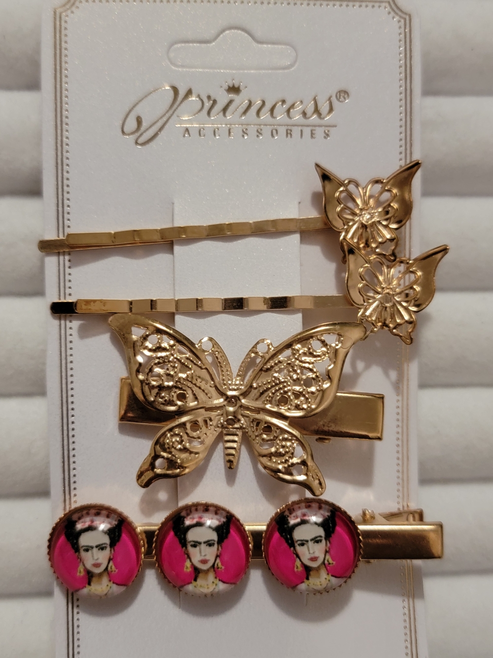 Gold Butterfly & Pink Frida Hair Clip Set